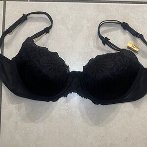 Vintage Vassarette Floral Signature Lace Black Bra 38C